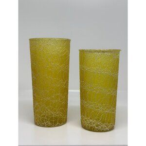 VTG 50s Rubber Spaghetti String Glass Tumbler MCM Beverage Cup Set Of 2 Barware